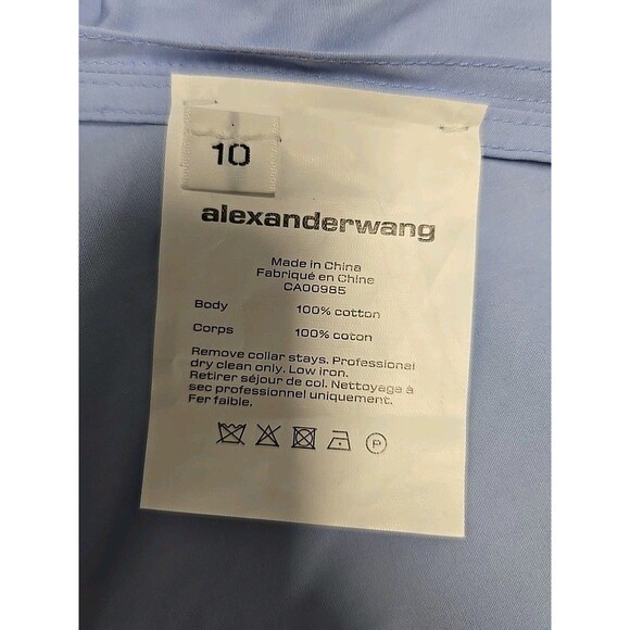 Alexander Wang Cinched Sleeve Button Down Shirt 100% Cotton Blue Women’s Sz 10 - Picture 5 of 9